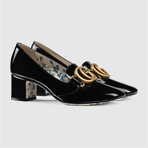 gucci patent leather mid-heel pump with double g|gucci marmont mid heel pump.